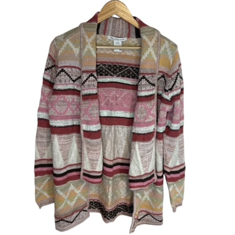 American Rag size M Long Cardigan Sweater 100% Cotton Summer Weight Stripes